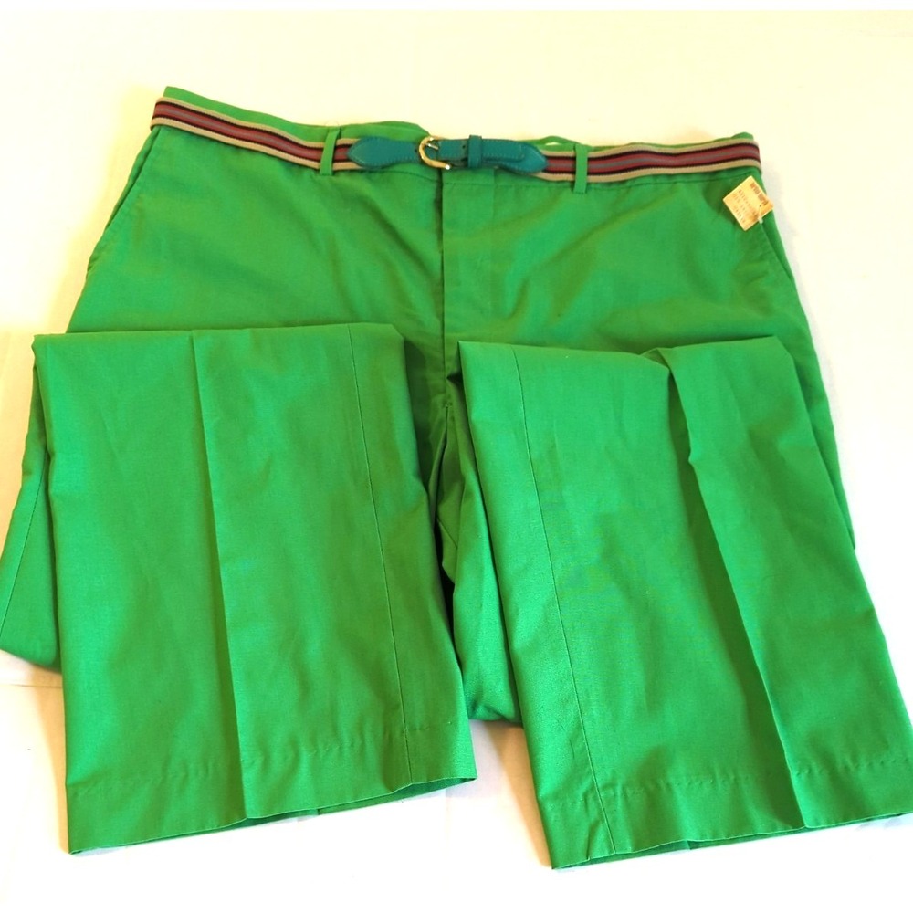 NEW Vtg Men Golf Pants 38x32 Bright Green Striped Belt Turquoise 60's Cool Dude